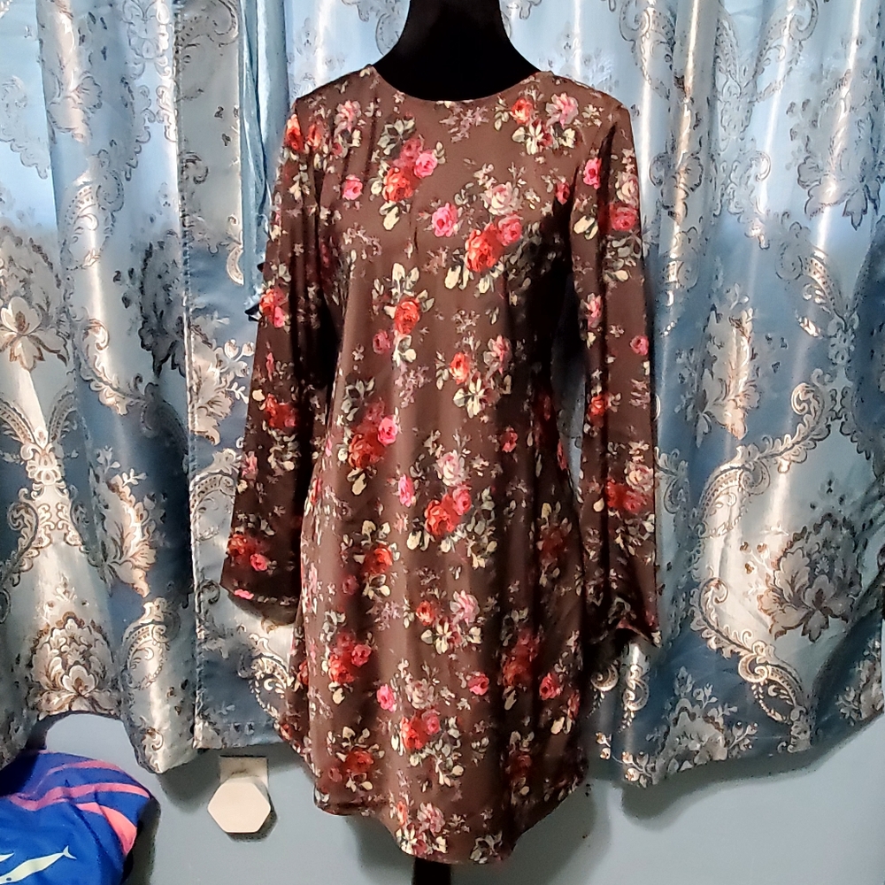 GAP Dark Brown Floral Long Sleeve Dress